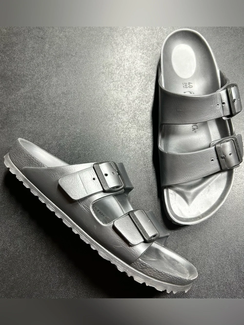 Birkenstock Size EU 40 US 9-9.5 Arizona Gray Rubber Slip-Ons Slides Sandals